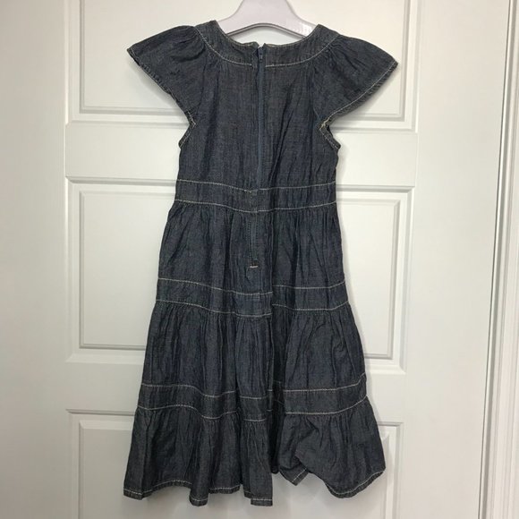 Gymboree Floral Embroidered Denim Tiered Maxi Dress 100% Cotton Zipper Girls 5 - Picture 3 of 9